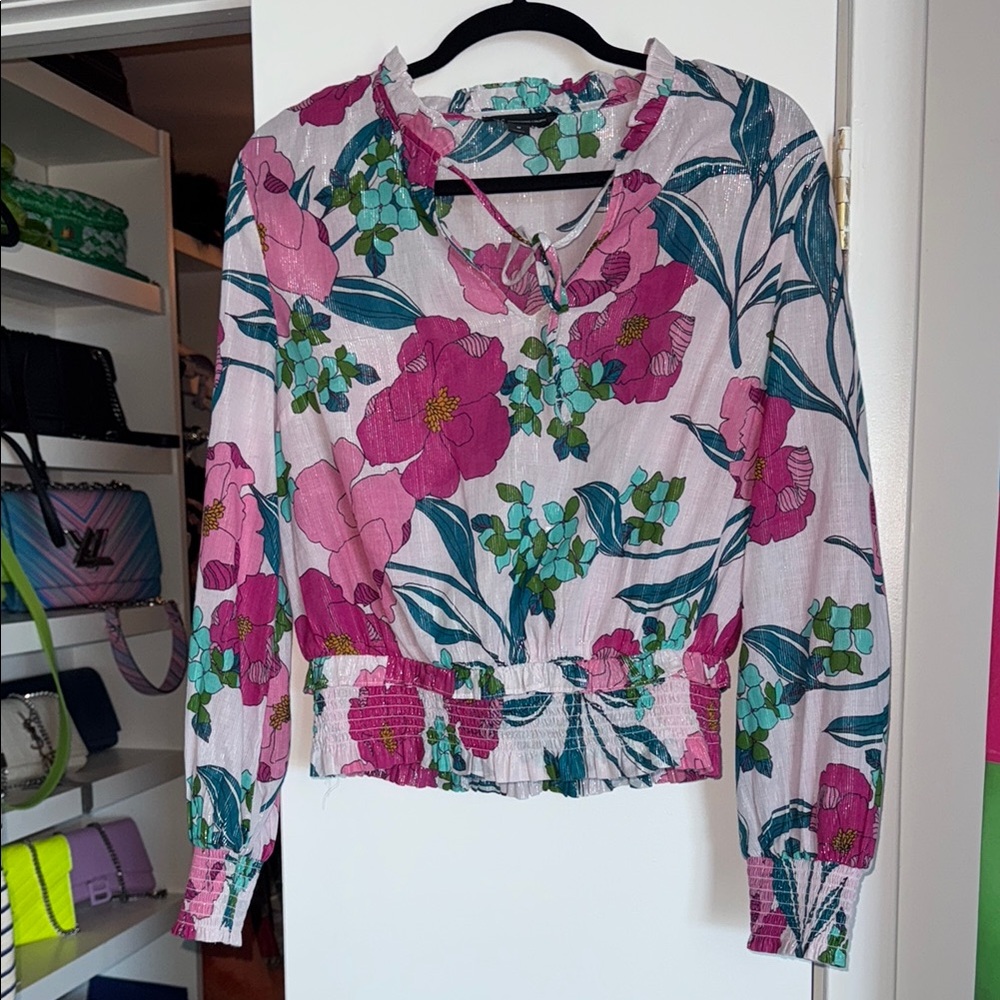 Floral Pink and Green Women's Top